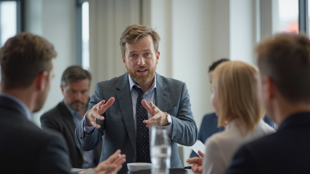 Lektor v profesionálnom prostredí vedúci cvičenie v sebavedomi s skupinou