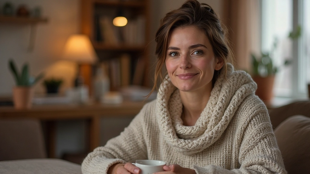 Žena v reflexii pri čaji v pokojnom prostredí doma