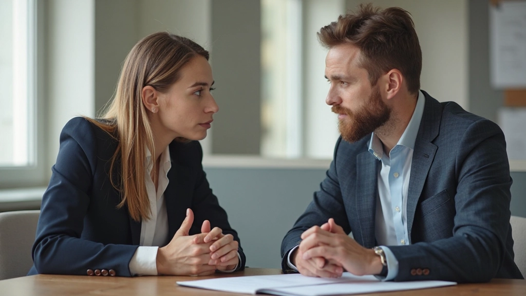 Muž a žena v rozhovore s aktívnym počúvaním a porozumením